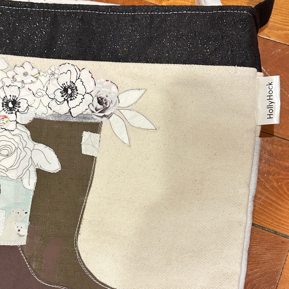 Cute winter flower and boot patchwork design on a canvas tote bag by HollyHock - Picture 3 of 6